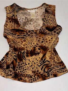 Vintage Tan and Black Animal Print Tank Top